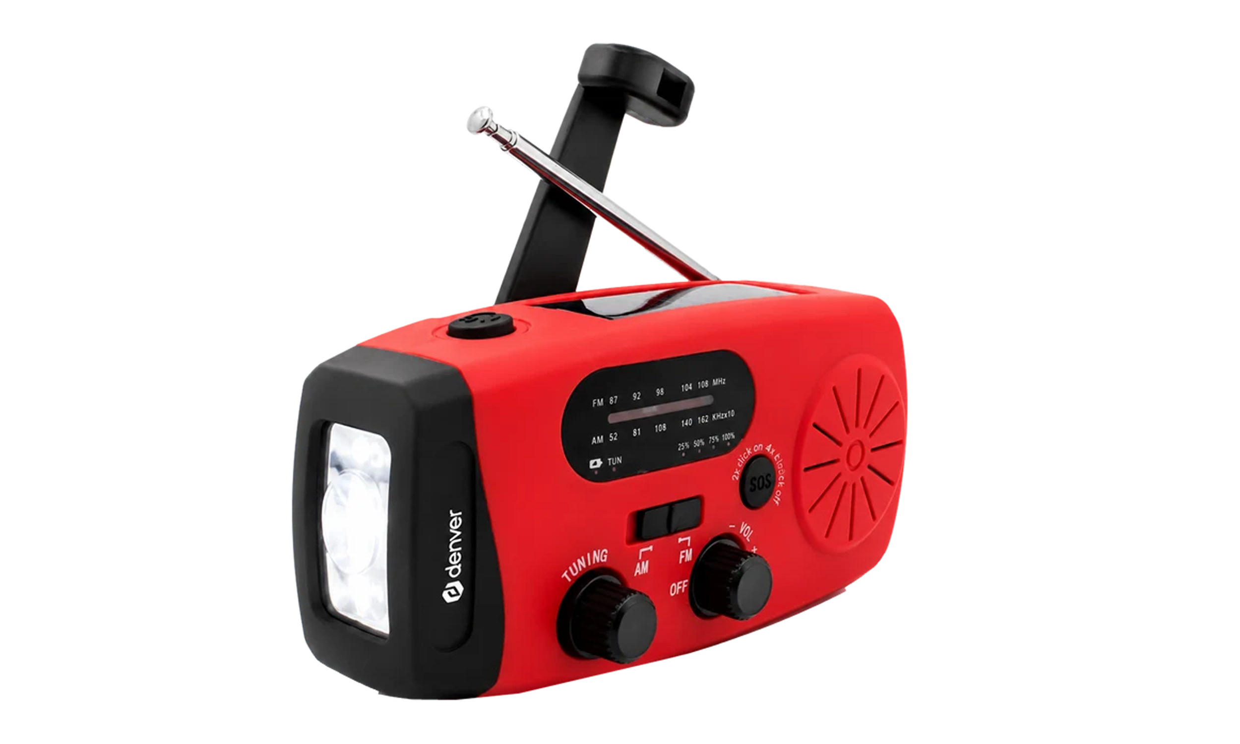 Noodradio, zaklamp en SOS-alarm